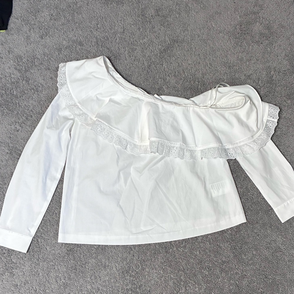 Club Monaco one shoulder ruffle blouse white